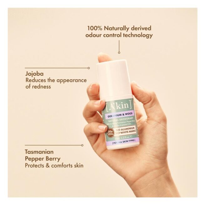 A'kin Geranium and Wood Deodorant Roll On 65mL
