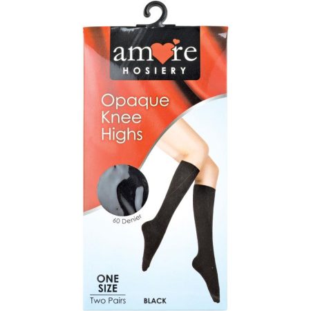 Amore Hosiery Knee High Black 60 Denier One Size Pack of 2