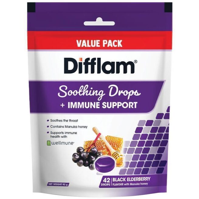 Difflam Soothing Drops Plus Immune Support Black Elderberry 42 Drops