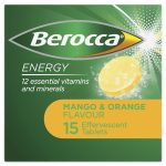Berocca Energy Vitamin B and C Mango and Orange Flavour Effervescent Tablets Pack of 15