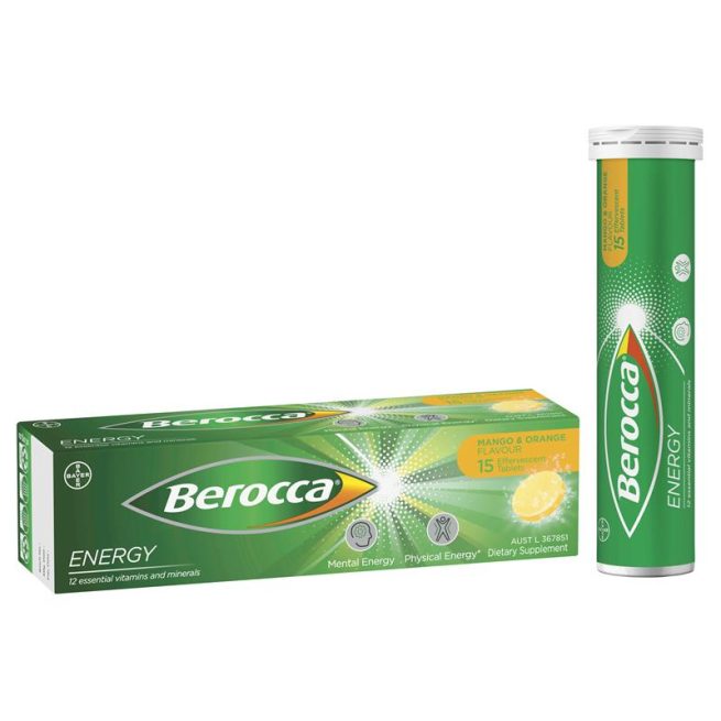Berocca Energy Vitamin B and C Mango and Orange Flavour Effervescent Tablets Pack of 15