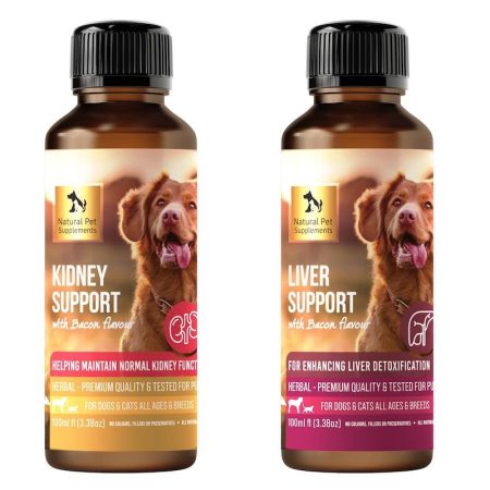 Natural Pet Supplements Kidney Support Kit for Dogs and Cats Bacon Flavour Bundle