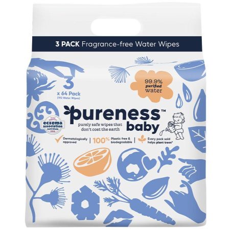 Pureness Baby Water Wipes 3 x 64 Pack