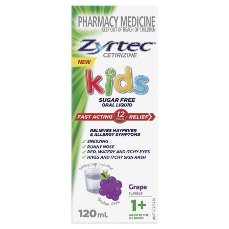 Zyrtec Kids Antihistamine Allergy and Hayfever Oral Liquid Grape 120mL