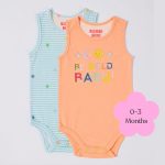Bambi Mini Co. Supersinglet Bodysuit 0-3 Months Salmon and Beach Glass stripes Pack of 2