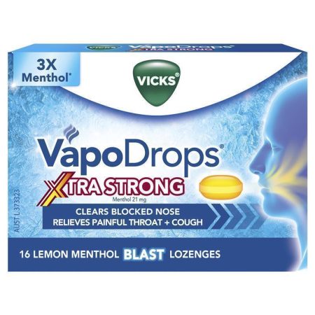 Vicks VapoDrops plus Cough Xtra Strong Lemon Menthol Blast 16 Lozenges