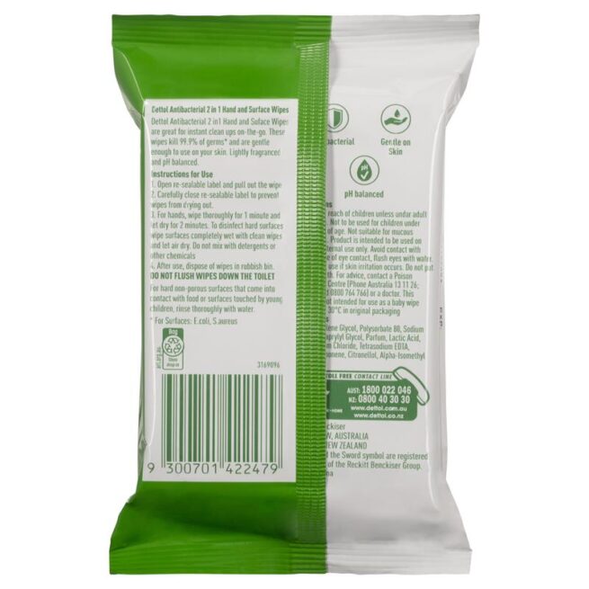 Dettol Hands and Surface Wipes 15pk 2 in 1 Antibacterial