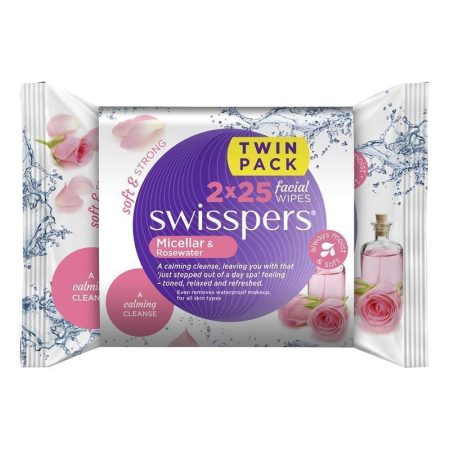 Swisspers Miceller and Rosewater Facial Wipes 2 X Pack of 25