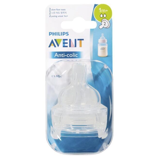Avent Teat Silicone 1M+ Slow Flow Pack of 2