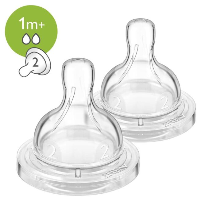 Avent Teat Silicone 1M+ Slow Flow Pack of 2