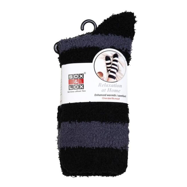 Adults Bed Socks Stripe Black and Grey