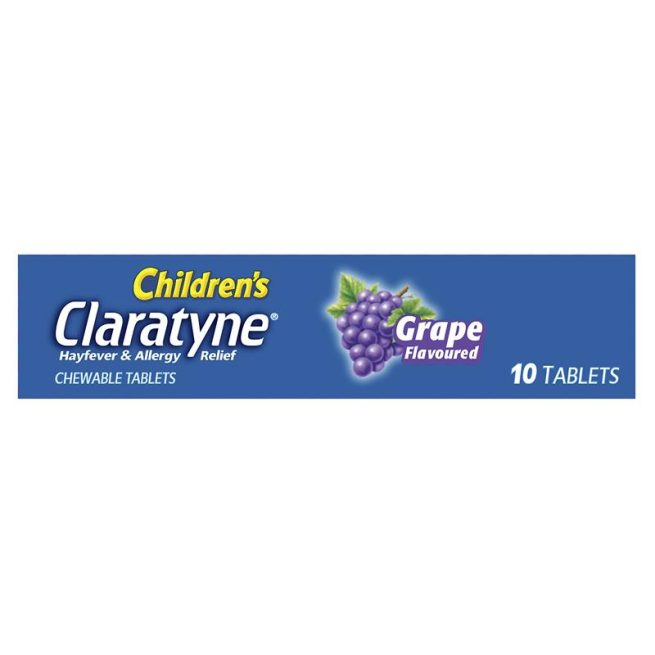 Children's Claratyne Allergy and Hayfever Relief Antihistamine for Kids Grape Flavoured Chewable Tablets Pack of 10