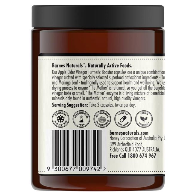 Barnes Naturals Apple Cider Vinegar with The Mother Turmeric Boost 120 Capsules