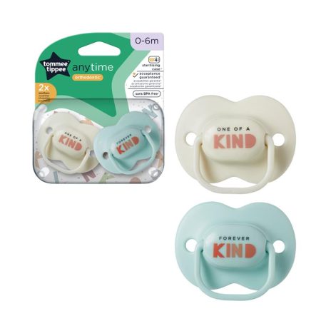 Tommee Tippee Anytime Soothers, Symmetrical Orthodontic Design, BPA-Free Silicone Baglet, Includes Steriliser Box, 0-6M, Pack of 2 Dummies