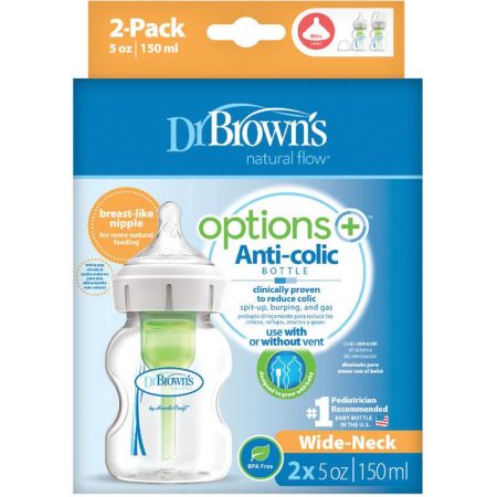 Dr Browns Options Anti-Colic With Level 1 Teat Wide Neck Feeding Bottle 150mL Pack of 2