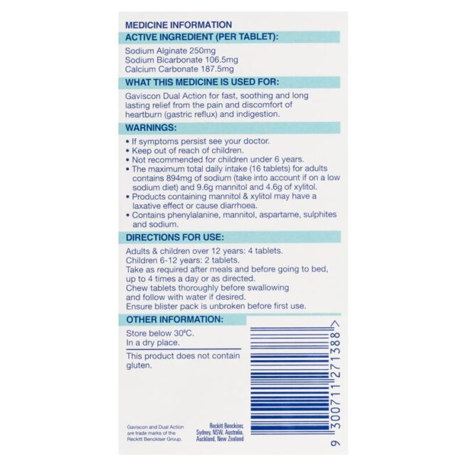 Gaviscon Dual Action Tablets for Heartburn and Indigestion Pack of 48