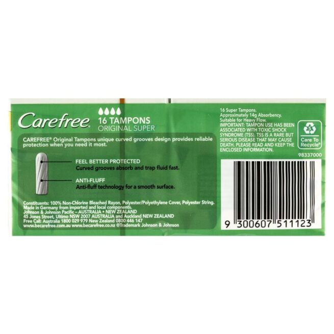 Carefree Original Fragrance Free Super Tampons Pack of 16