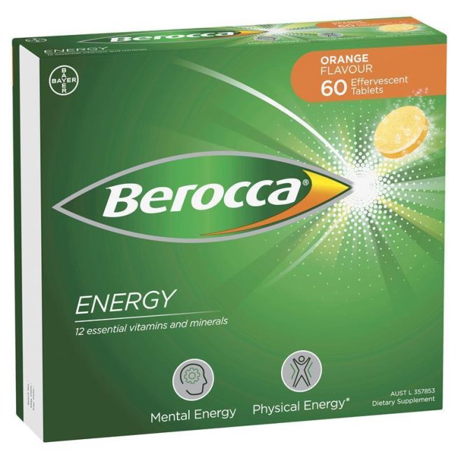 Berocca Energy Vitamin B and C Orange Flavour Effervescent Tablets 60 Pack Exclusive Size