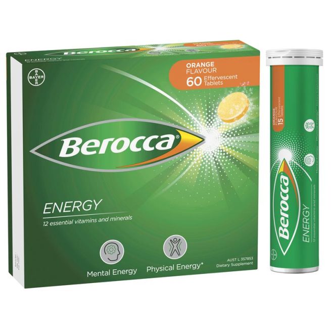 Berocca Energy Vitamin B and C Orange Flavour Effervescent Tablets 60 Pack Exclusive Size