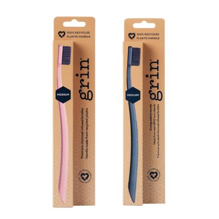 Grin Recycled Toothbrush Charcoal and Pink Medium