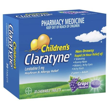 Children's Claratyne Allergy and Hayfever Relief Antihistamine for Kids Grape Chewable Tablets Pack of 30