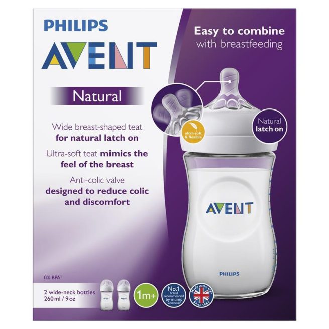 Avent Natural 260mL Feeding bottle 2pk