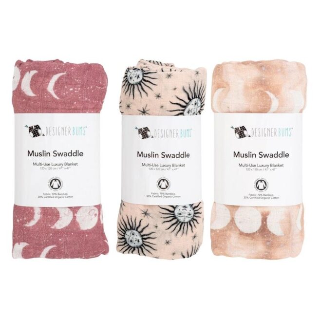Designer Bums Organic Premium Muslin Swaddle Celestial Pack of 3