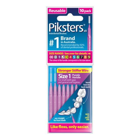 Piksters Interdental Brushes Size 1 Purple Pack of 10