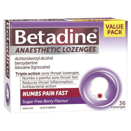 Betadine Sore Throat Lozenges Anaesthetic Berry Flavour Pack of 36