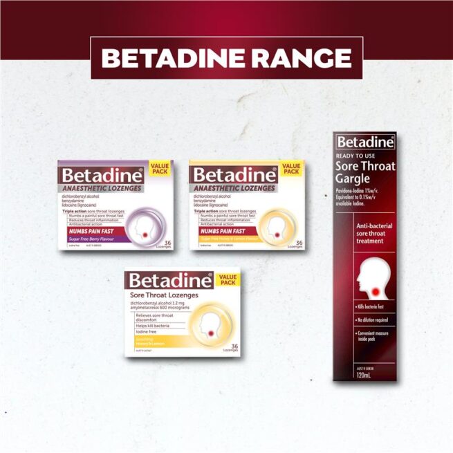Betadine Sore Throat Lozenges Anaesthetic Berry Flavour Pack of 36