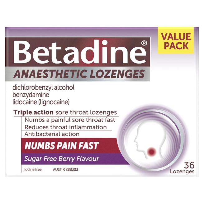 Betadine Sore Throat Lozenges Anaesthetic Berry Flavour Pack of 36