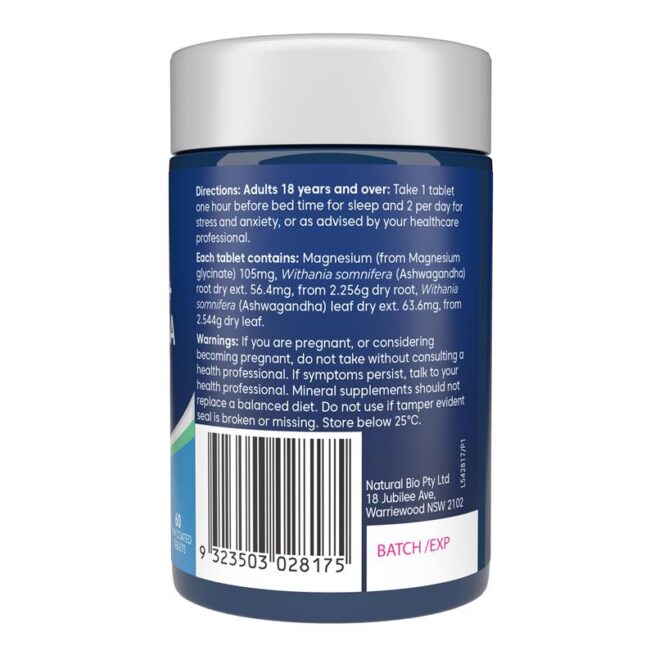 Bioglan Magnesium Plus Ashwagandha Relax Calm and Sleep 60 Tablets