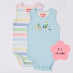 Bambi Mini Co. Supersinglet Bodysuit 3-6 Months Crystal Blue and Stripes Pack of 2