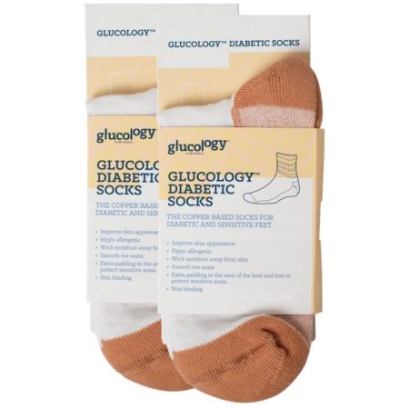 Glucology Copper Based Loose Top Classic Socks 2 Pairs White Small