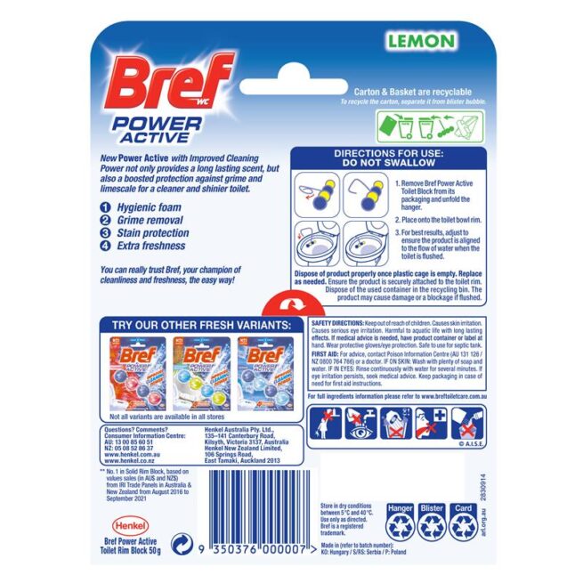 Bref Power Active Juicy Lemon Toilet Block 50g