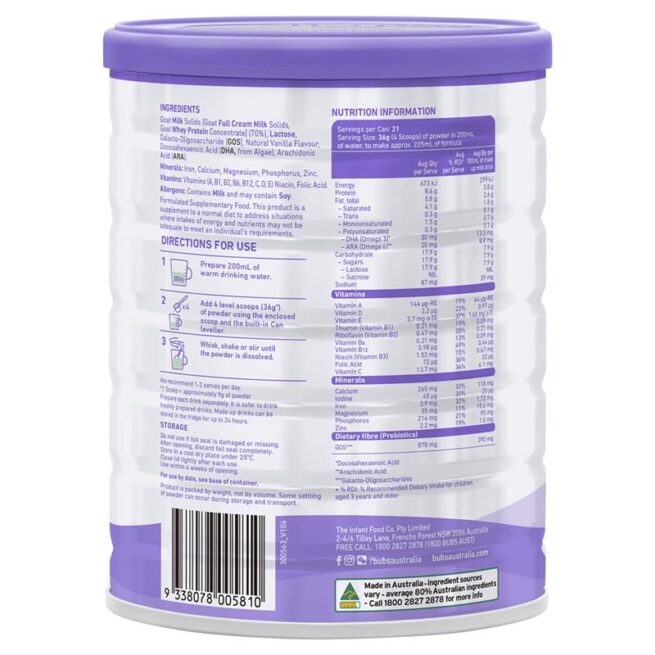 Bubs Australian Goat Milk Junior Nutrition Drink 800g