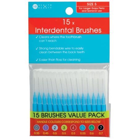 Health and Beauty Interdental Brushes 15 Pieces Size 5