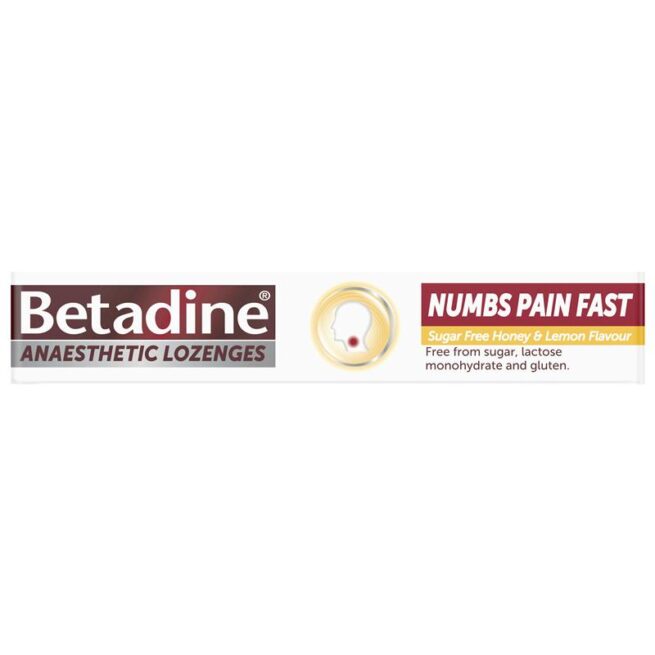 Betadine Sore Throat Lozenges Anaesthetic Honey and Lemon Flavour Pack of 16