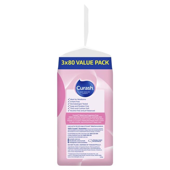 Curash Babycare Fragrance Free Wipes 3 x 80