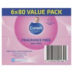 Curash Babycare Fragrance Free Wipes 6 x 80