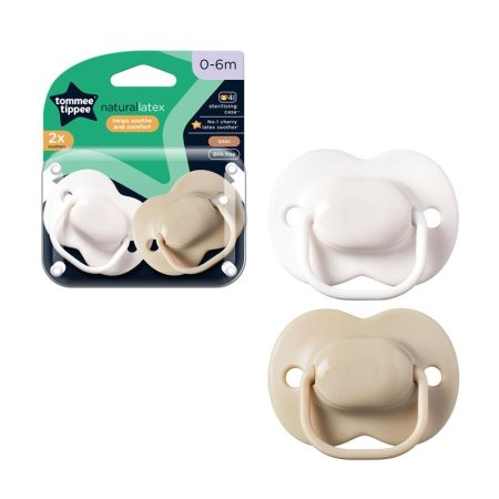 Tommee Tippee Natural Latex Cherry Soothers, Symmetrical Design, BPA-Free, 0-6m, White and Beige, Pack of 2 Dummies